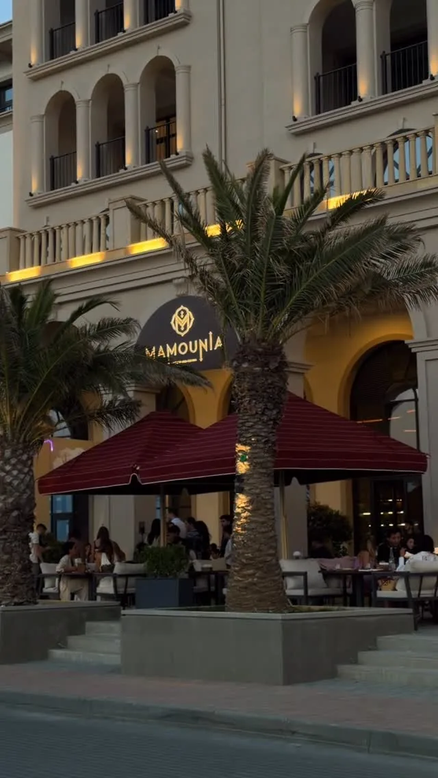 Gəzinti xiyabanı tərəfdən palmalar altında terras